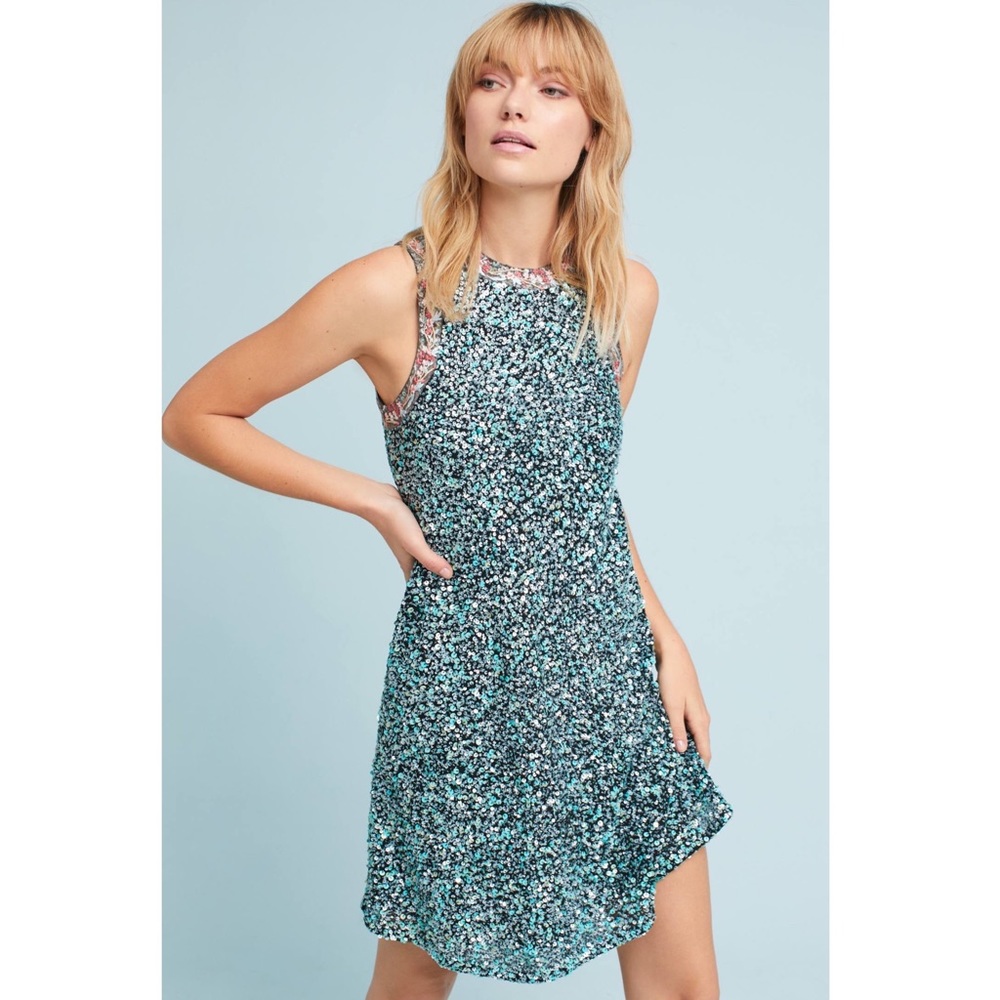 Anthro Varun Bahl Astronomy Swing Dress Small New Years Eve sequins
